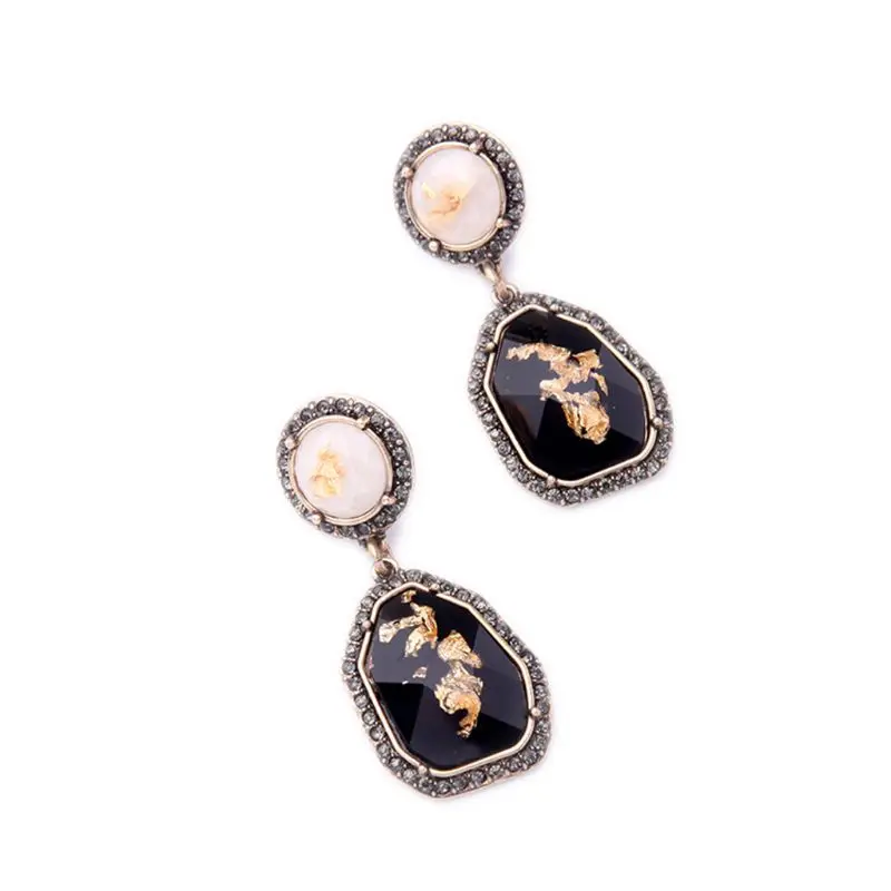 

Black Acrylic Resin Stone Drop Statement Earrings Tortoise Shell Fashion Jewelry