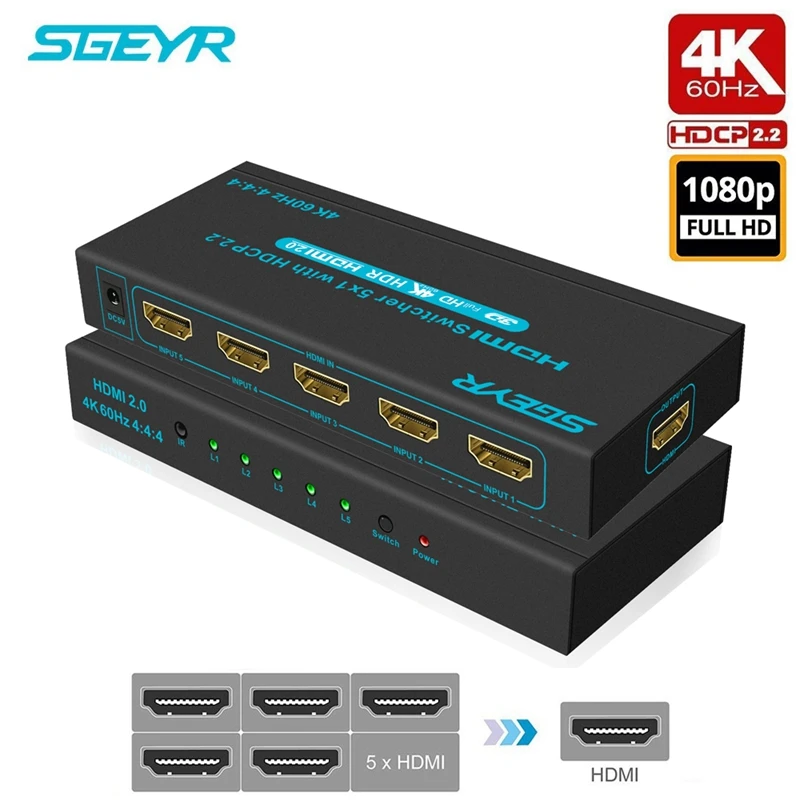 5x1 HDMI переключатель 2,0 4K HDMI адаптер переключатель 5 портов HDR ИК пульт HDMI коммутатор 2,0 HDCP 2,2, Full HD/3D/PS4/DVD/Xbox/проектор