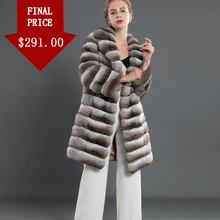 Manteau en vraie fourrure de lapin Rex pour femme, veste d'hiver, vêtements d'extérieur à la mode, pardessus à col, 85 cm de Long