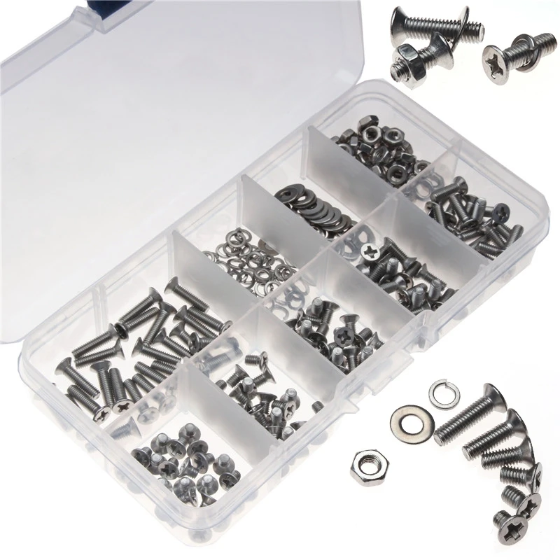 

300Pcs Stainless Steel Flat Head Cross Machine Screw Assortment Box