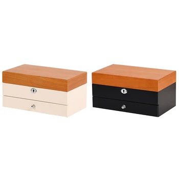 

Wooden Jewelry Box Organizer with Drawer Glass Display Earring Ring Necklace Organizer Women Jewelry Display Box