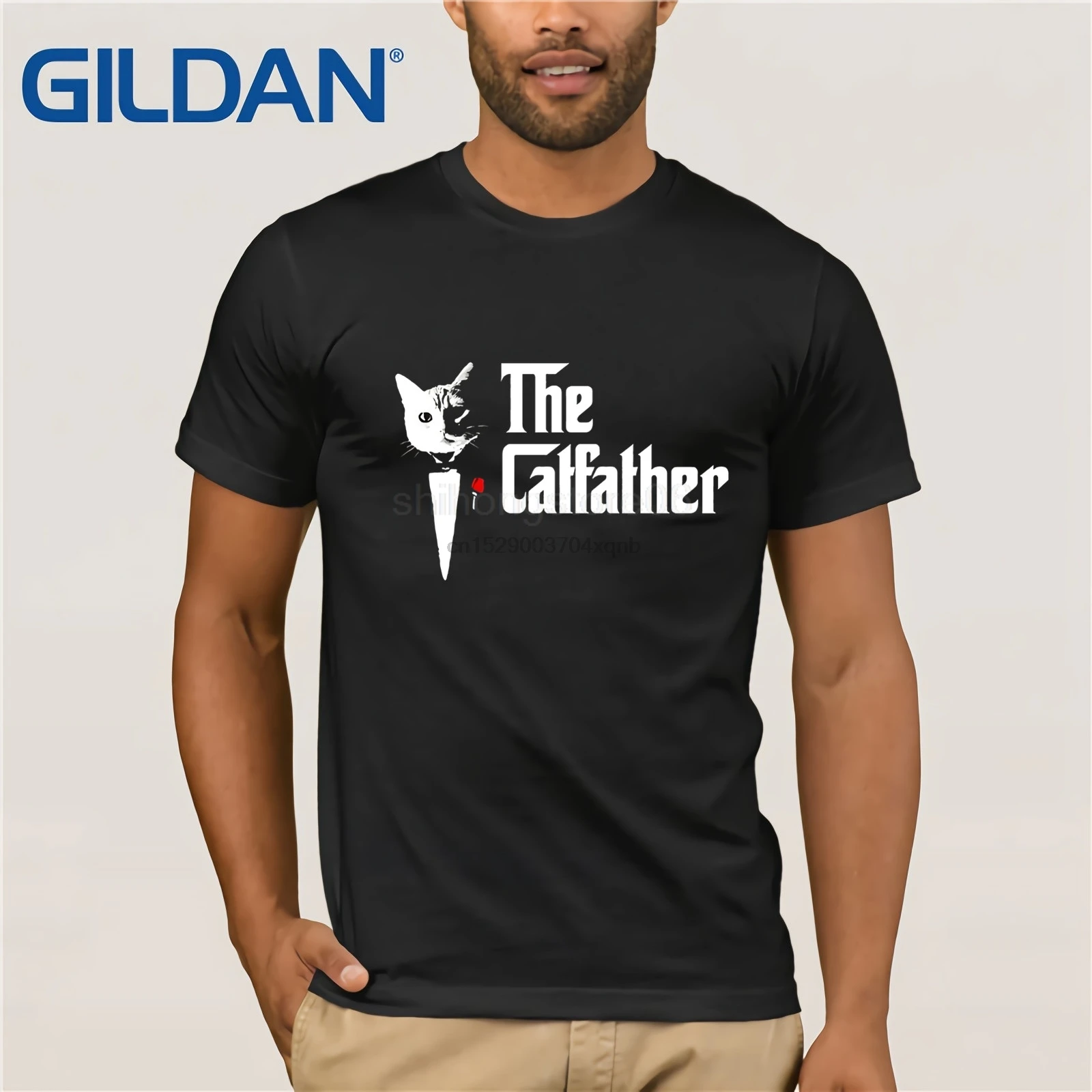 The CatFather T Shirt Father Of Cats Funny Cat Dad Short Sleeves Shirts Mens T-Shirts Round Neck | Мужская одежда