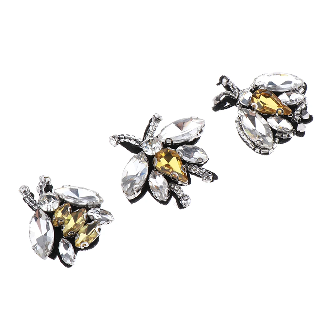 3cm x 3cm 3 Pcs Rhinestone Beaded Insects Bee Sewing Patch Scrapbooking Embellishments Garment Bag Decoration DIY Accessories