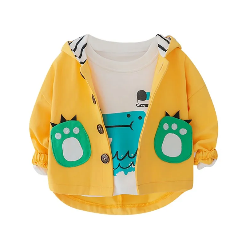 1-5T Baby Boy Clothes Boys Jacket Coat New Spring Children's Clothes Cartoon Dinosaur Pattern Hooded Tops Outwear Kids Clothes