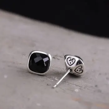 

Silver Items S925 Pure Silver Ornaments Earrings Wholesale Thai Silver Ms Pure Manual Cut Black Agate Fine Earrings