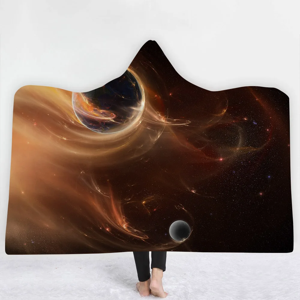 Одеяло серии Mysterious Universe с цифровым принтом и капюшоном, плотное и мягкое зимнее теплое домашнее одеяло для отдыха