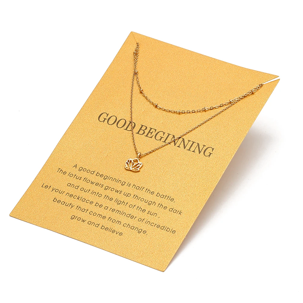 Wish Card Двухслойное ожерелье в форме лотоса для женщин золотого цвета многослойное s сделать пожелание ожерелье Модные ювелирные изделия подарок EY1590