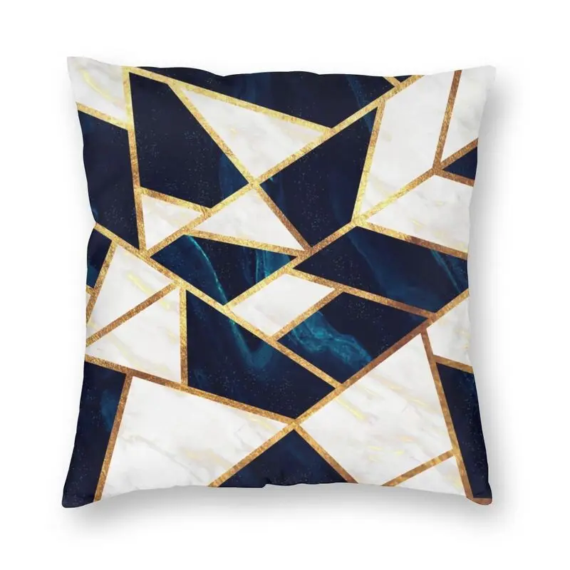 Navy Gold Stone Geometric Marble Texture Cushion Cover 40x40 Decoration
