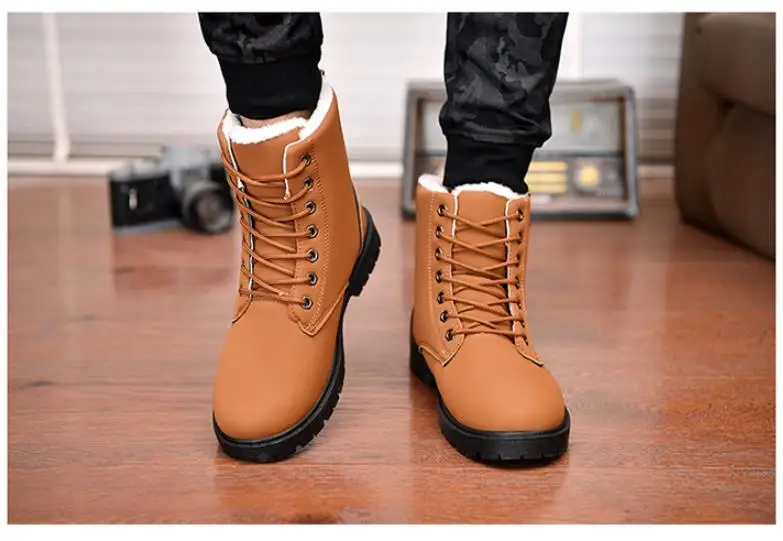 Winter men's warm leather boots fashion leisure high help men snow boots outdoor mountaineering waterproof men's work boots