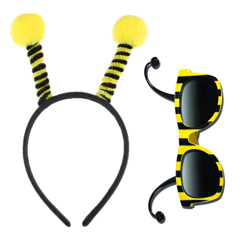 Bumble Bee Cosplay Party Favors Women Men Kids Party Costume Cosplay Accessory Bee Head Hoop Glasses Set birthday party supplies mascot costume