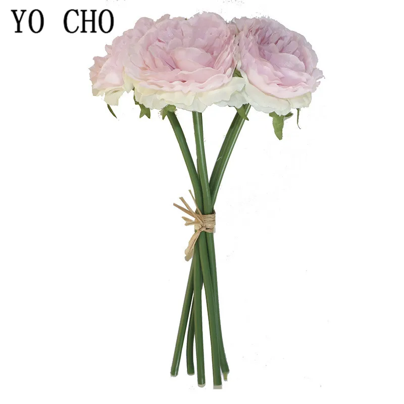 Yo Cho Fiori Artificiali 5 Peony Fiori Di Seta Sposa Azienda Fiori Di Alta Qualità Falso Fiori Decorazione Di Cerimonia Nuziale Accessori