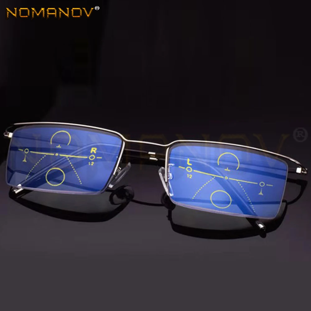 Ultra-light Rectangle Half-rim Frame Office Men Women Progressive Multifocus Reading Glasses Add 75 100 125 150 175 200 to 400 | Аксессуары