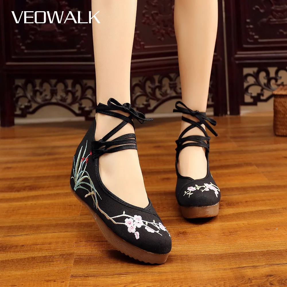 Veowalk Женская Повседневная холщовая обувь на плоской платформе с ремешком