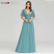 Элегантные платья для выпускного вечера Ever Pretty EP00727DB ТРАПЕЦИЕВИДНОЕ ПЛАТЬЕ с двойным v-образным вырезом, расшитое блестками, с рукавами, с вышивкой, вечерние платья Gala Jurken