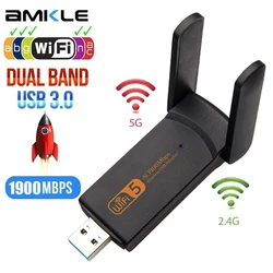 AMKLE – adaptateur Wifi USB 1900Mbps, carte réseau 1200Mbps, Dongle sans fil, USB LAN Ethernet, double bande, 2.4 go 5.8 go, pilote de frais 