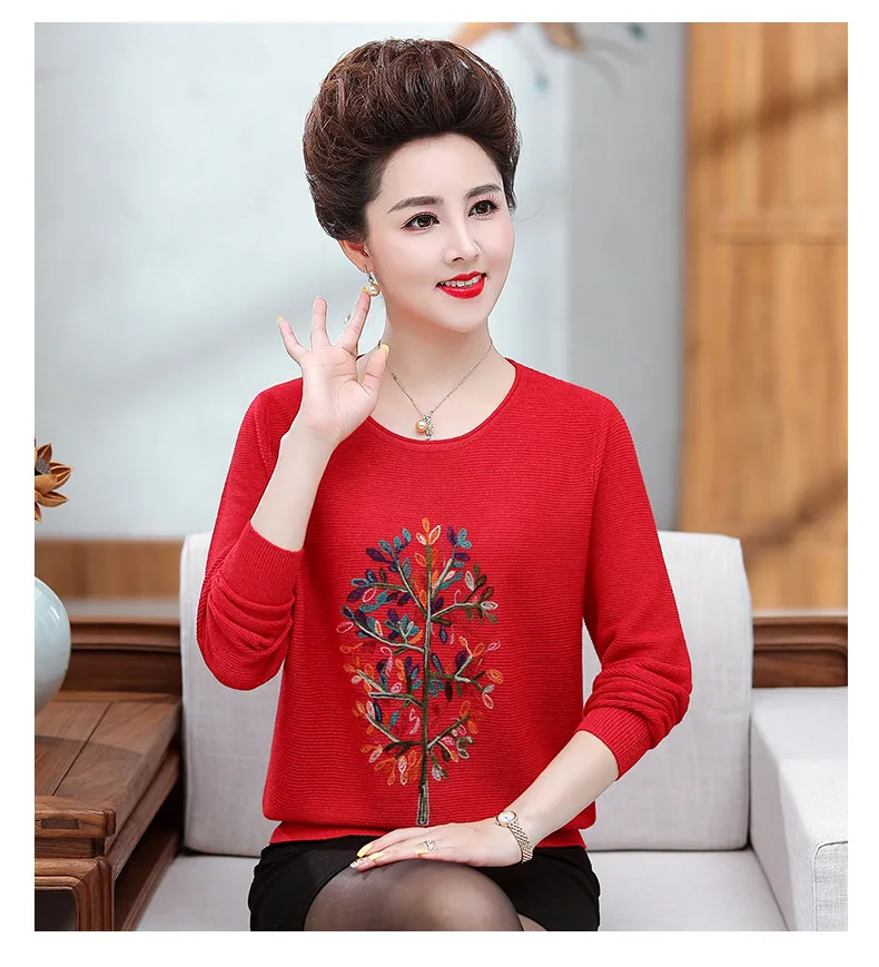 XJXKS Fall Middle-aged Women Jumper Winter Sweaters Pullovers Plus Size O-neck Wool Sweater Women Long Sleeve Mother Tops