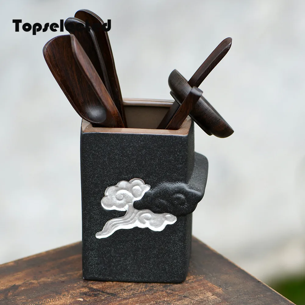 

Complete Set of Tea Ceremony Zen Culture KungfuTea Accessories Silver Ceramic Ebony Tea Needle Tea Spoon Tea Diffuser Loose Tea