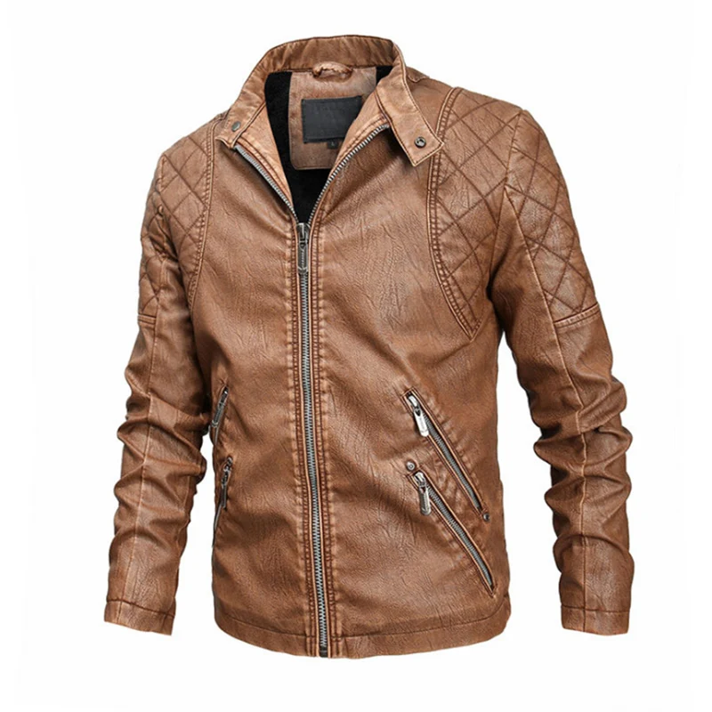 Модная брендовая мотоциклетная мужская кожаная куртка, приталенное пальто из искусственной кожи, Мужская байкерская куртка из искусственной кожи, Jaqueta De Couro Masculina