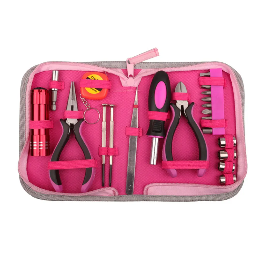 23pcs Box Ladies Screwdrivers Hand Tool Set Professional Wrenches Pliers Tape Measure Practical Tweezers Portable Screw Head