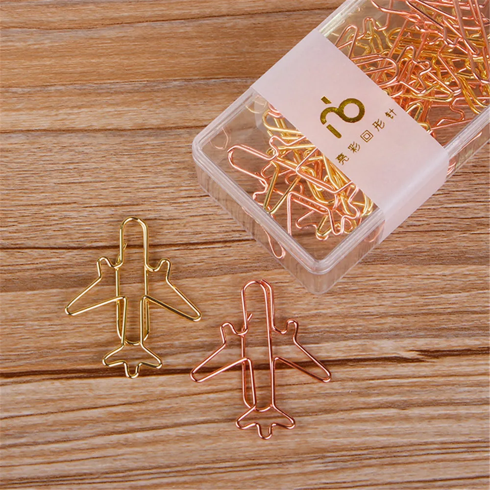 12 unids/set oro rosa avión forma Clips de papel Metal Escolar marcadores Memo Carpeta de Clips Clip papelería libro decoración de cuaderno