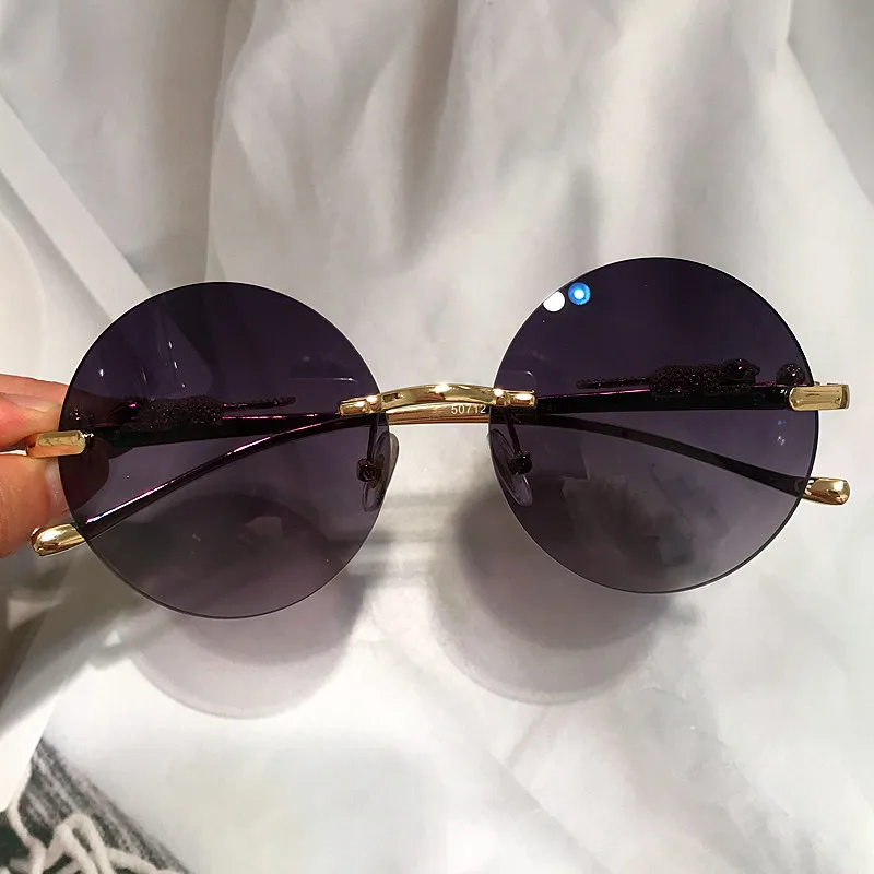 Unique Brand Leopard Leg Sunglasses For Men New Vintage Alloy Rimless Round Pilot Sun Glasses Women Gradient Eyewear_voghion.com