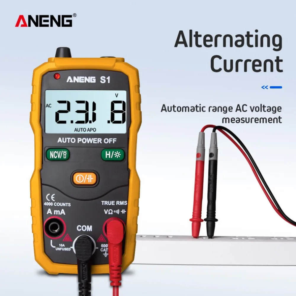 ANENG S1 ЖК-цифровой мультиметр Мини DC/AC напряжение измеритель тока ручной диод бесконтактный Тестер Напряжения фонарик мультитестер