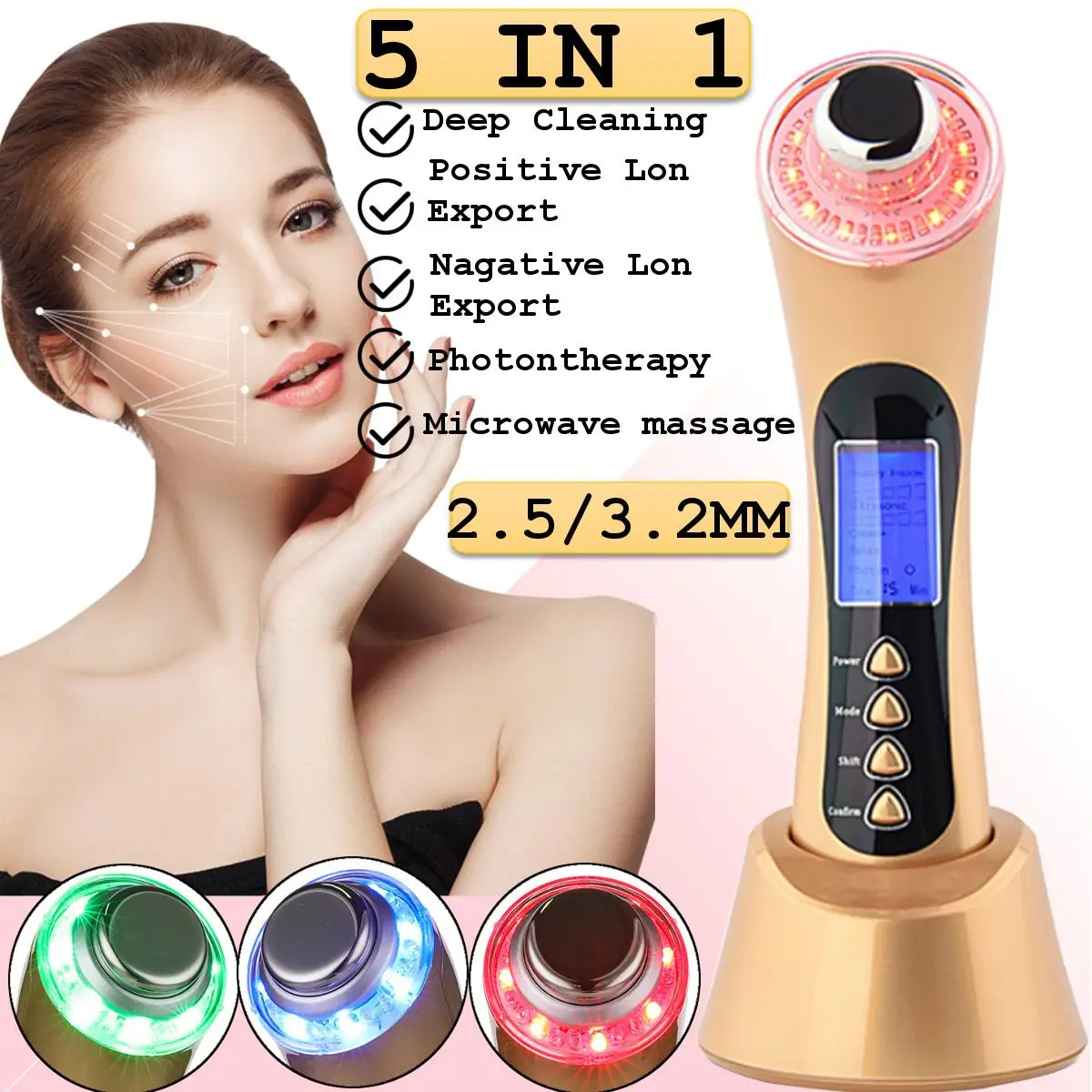 

Ultrasonic Facial Body Cleaner Device Massager Face Lift Skin Tightening Wrinkle Removal Beauty LCD Display