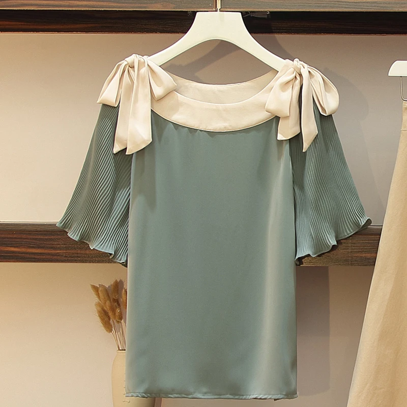 Комплекты размера плюс, Женский комплект из двух предметов,, блуза с рукавом в виде листка лотоса+ юбка с асимметричным подолом, женские юбки, костюм Nancylim