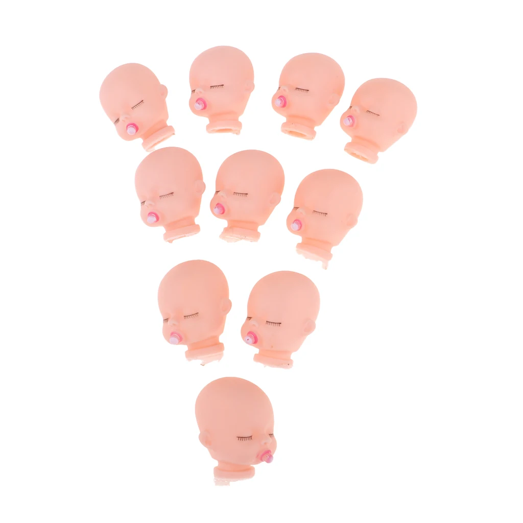 10pcs Mini Vinyl Sleeping Baby Doll Head For Licca Doll DIY Supplies Knitting Keychain Keyring Hanging