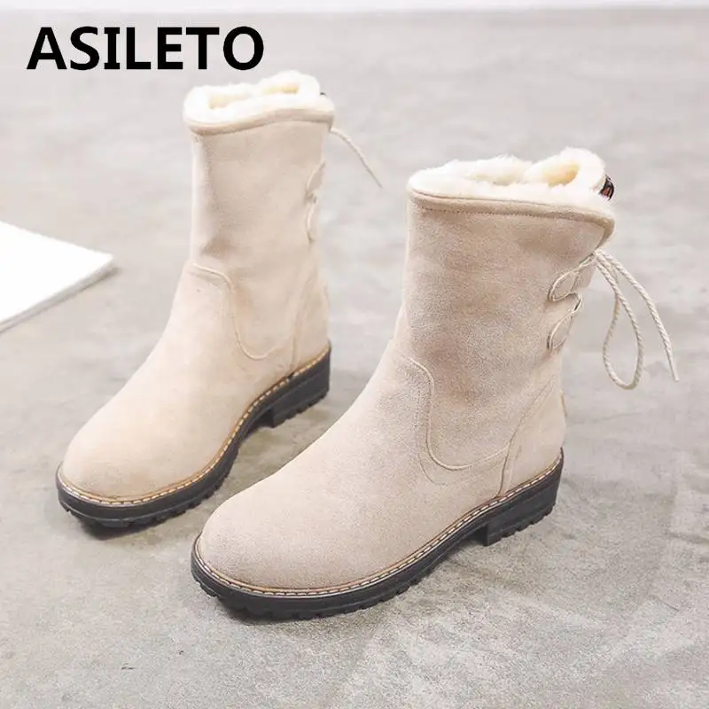 ASILETO женские меховые полусапожки с надписью круглый носок квадратный толстый