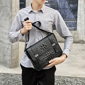 

Men Messenger Bags For Macbook Air Genuine Leather Crocodile Texture Men Bags Cowhide Briefcase For IPod Pro 11" Lenovo MIIX325