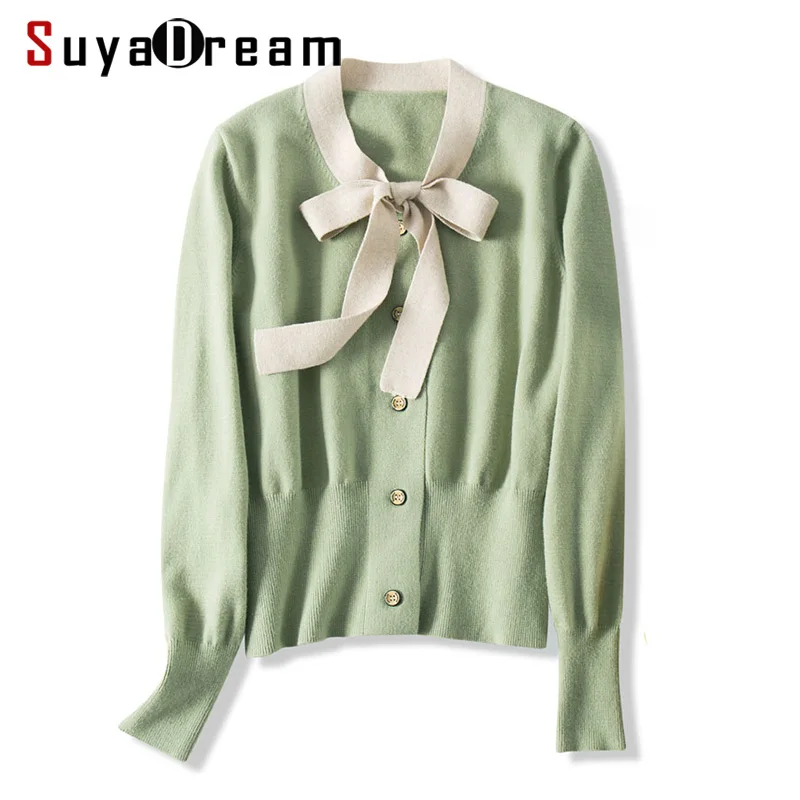 SuyaDream женские кардиганы с бантом однобортные повседневные однотонные свитера 2021