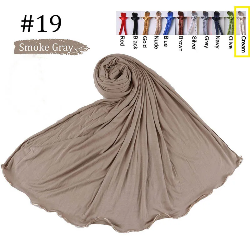 Cotton Stretchy Plain Jersey Hijab Scarf With Colored lines Nertherlands Arab Muslim Women Shawls