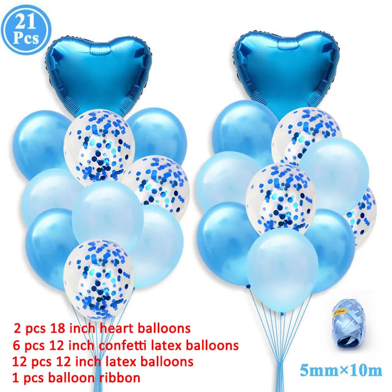 1-й День рождения синие Серебристые шары воздушные шары из фольги в виде цифр баннер первый ребенок мальчик вечерние украшения мой 1 год поставки - Цвет: 21pcs blue