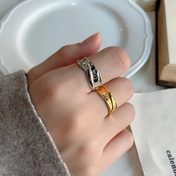 

Curvaceous Wave Ring 925 Sterling Silver Irregular Open Ring Western Europe 18k Gold Ring For Women Fine Jewelry Wedding Party