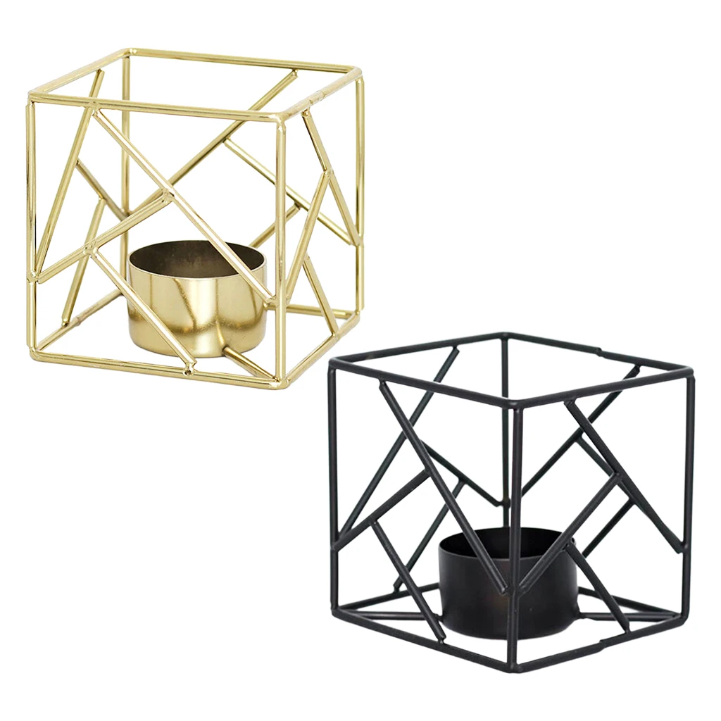 Cube Shaped Candle Holder Tealight Candlestick Desktop Dinner Decor