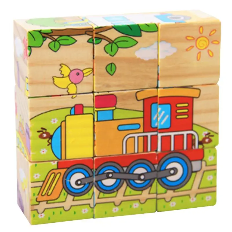 

Jigsaw Blocks Logic Education Wooden Building Block Montessori Wood Magic Cube Cartoon Baby Kids Colorful Early Educational Toys