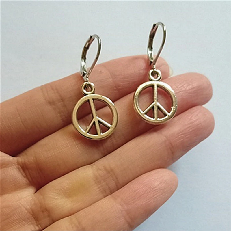 PeaceSignDropLeverbackEarringMiniaturePeaceJewelryHippyPeaceCharmHippieWomanMan