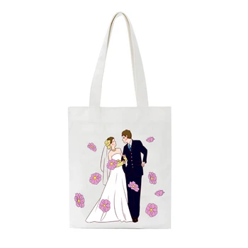

Korean-style Fashion Women Canvas Bag Cartoon Cute Girl Printed Ladies Shoulder Bag Large Capacity Simple Shopping Shopper Bag