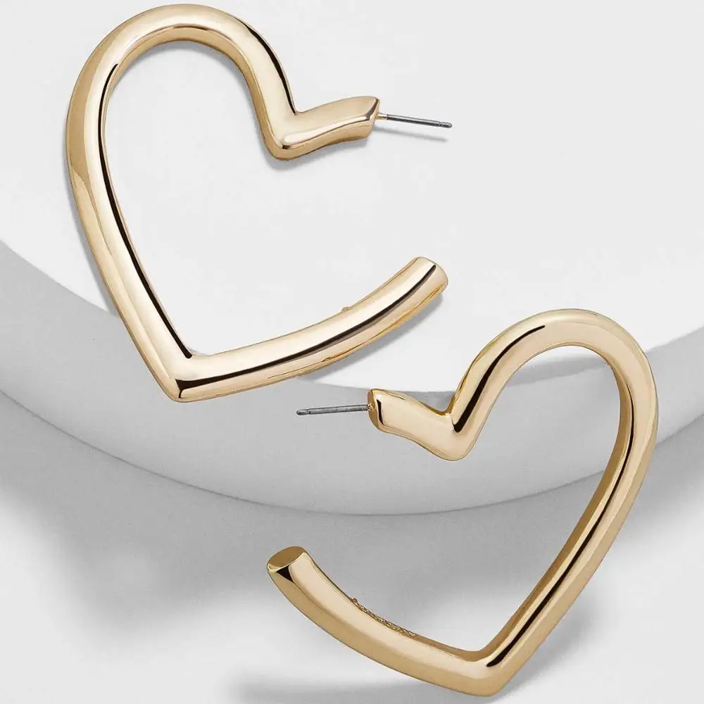 BA New Gold Thick Geometric Rectangle Shape Hoop Earrings for Women Simple Heart Earrings Fashion Jewelry Gift - Окраска металла: heart