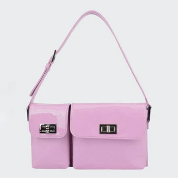 

Women's bags 2020 new double bag lock single shoulder handbag niche European and American retro patent leather armpit bag