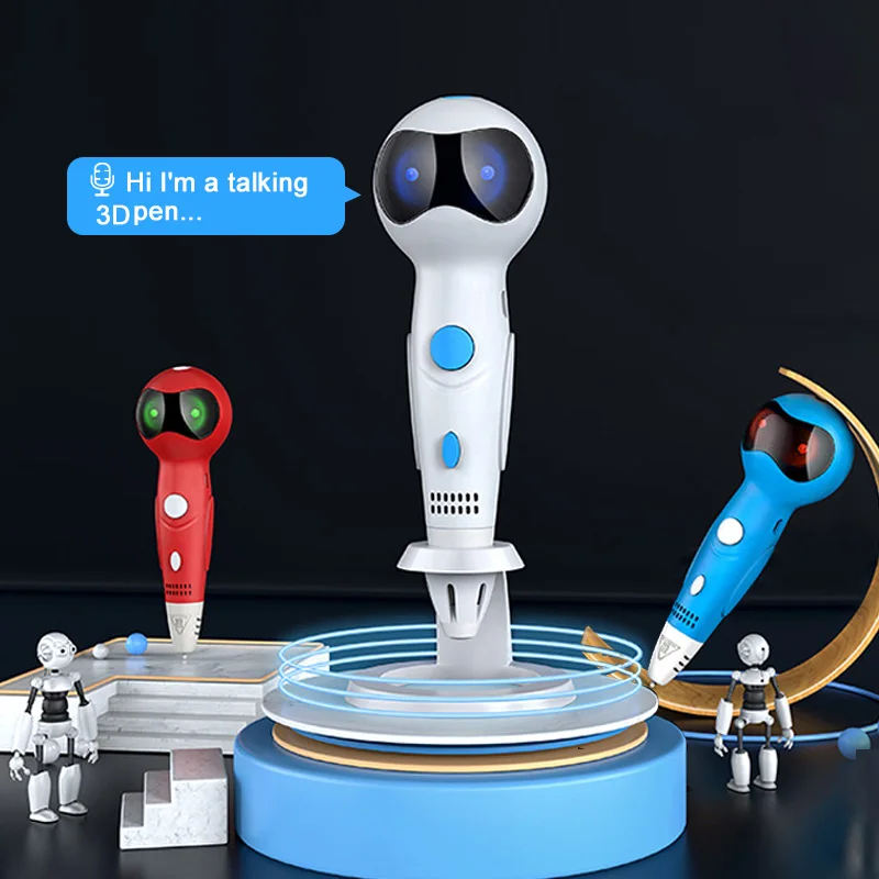 

3D Pen with Voice Prompts Led-Display USB Drawing Pens Robot Shape 3D Painting Scribble-Pen PLA Material 3d Printing Pen Gift