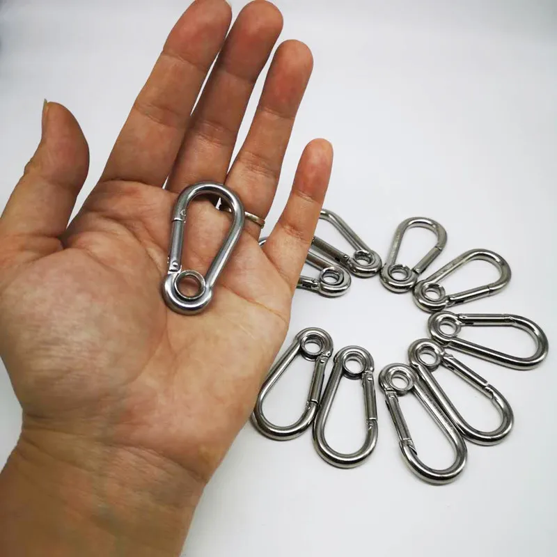 10PCS M4 Secure Lock 304 Stainless Steel 40mm Hook Carabiner Eyelet