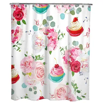 

Cute Floral Flower Print Shower Curtain for Girls,Bathroom Christmas Decoration,Waterproof Resistant Pink Bathroom Curtain(71 W