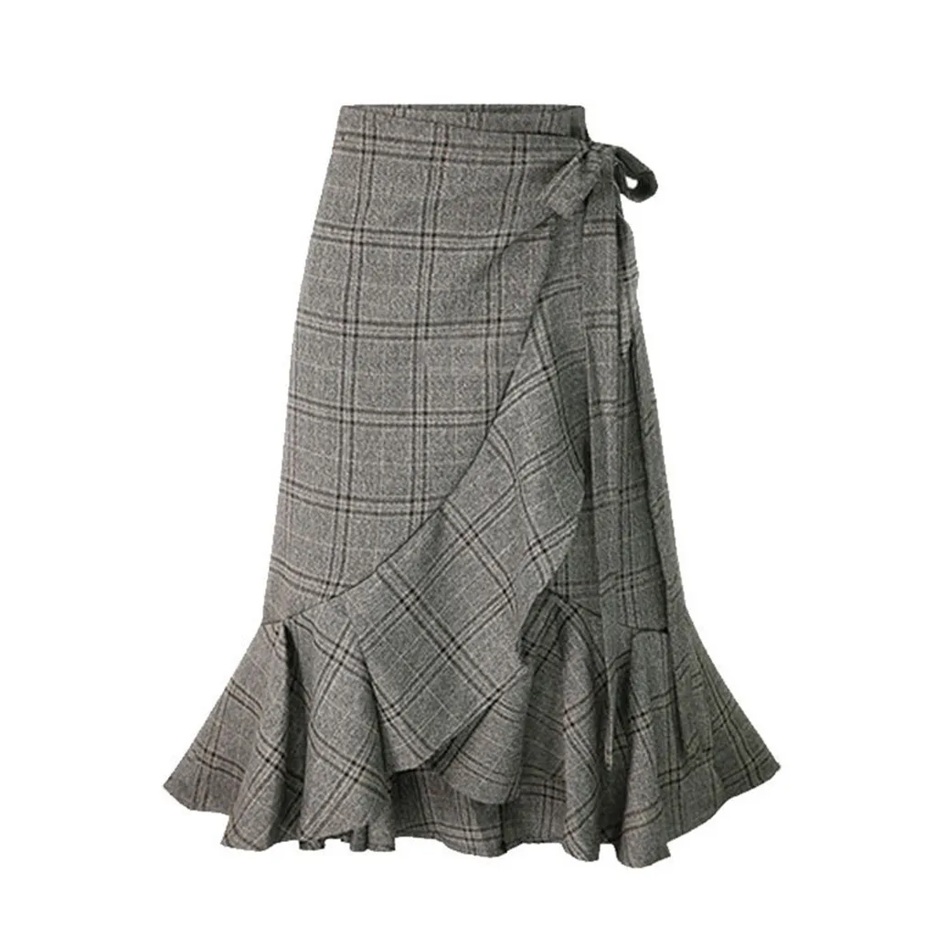 Women Winter Khaki Skirts High Waist Split Autumn Winter Wrap Bandage Skirts Casual Official Ladies Skirts Elegant Wear d1