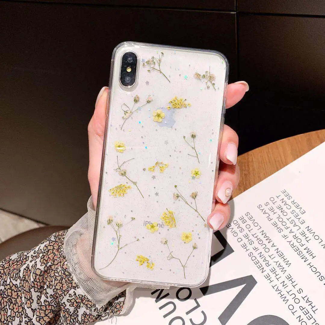 

Real Dried Flowers Transparent Soft Cover For iPhone X 6 6S 7 8 Plus 11 Pro Max Phone Case For iphone XR XS Max Cover