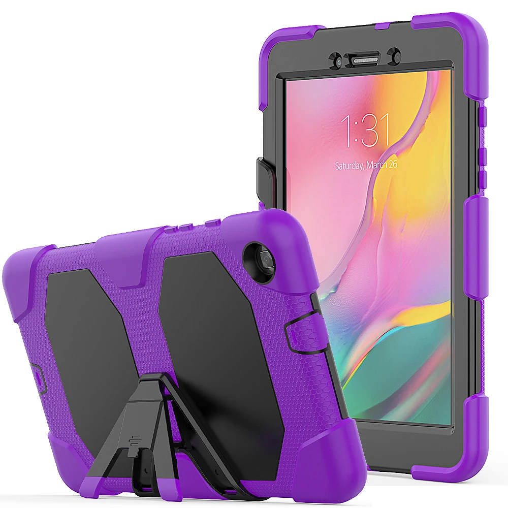 purple Для samsung Galaxy Tab A 8,0 T290 SM-T290 SM-T295 Чехол ударопрочный силиконовый PC Стенд Крышка 3-х уровневая защита чехол для планшета защитный корпус - Цвет: purple