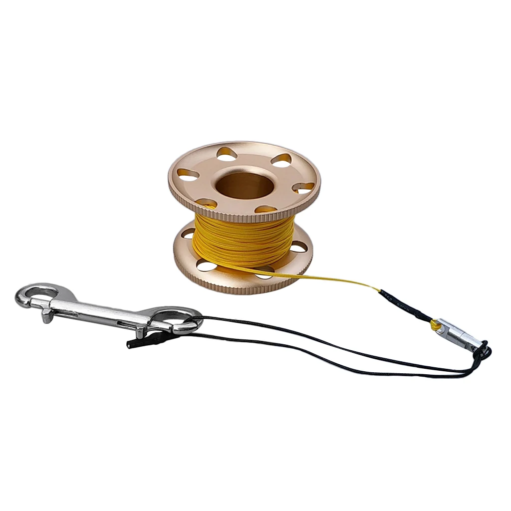 Алюминиевый сплав Дайвинг Finger Spool катушка для контроля уровня сахара в крови с 50 м/с возможностью погружения на глубину до 30 м/20 м линия, Болтовая защёлка для водные виды спорта Дайвинг палец шпуля - Цвет: Gold-50m