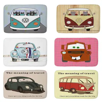 

Retro Volkswagen bus design printed Flannel Floor Mat Anti-Slip Tapete Floor Mats Kitchen Doormat welcome mats for front door