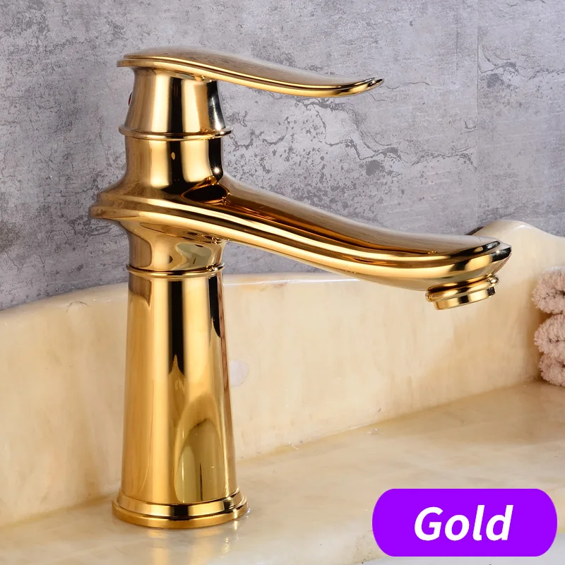 Gold Кран для ванной комнаты, хромированный латунный Черный кран для раковины, кран для холодной и горячей воды с одной ручкой, смеситель для унитаз раковина, кран золотой - Цвет: Gold